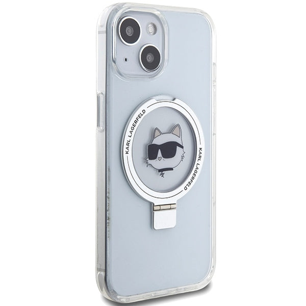 MagSafe Case for Apple iPhone 15 Plus / 14 Plus, Karl Lagerfeld, Ring Stand Choupette's Head, White