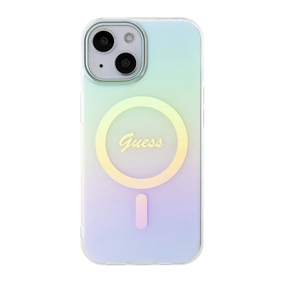 MagSafe Case for Apple iPhone 15 Plus, Guess, IML Iridescent, Turquoise