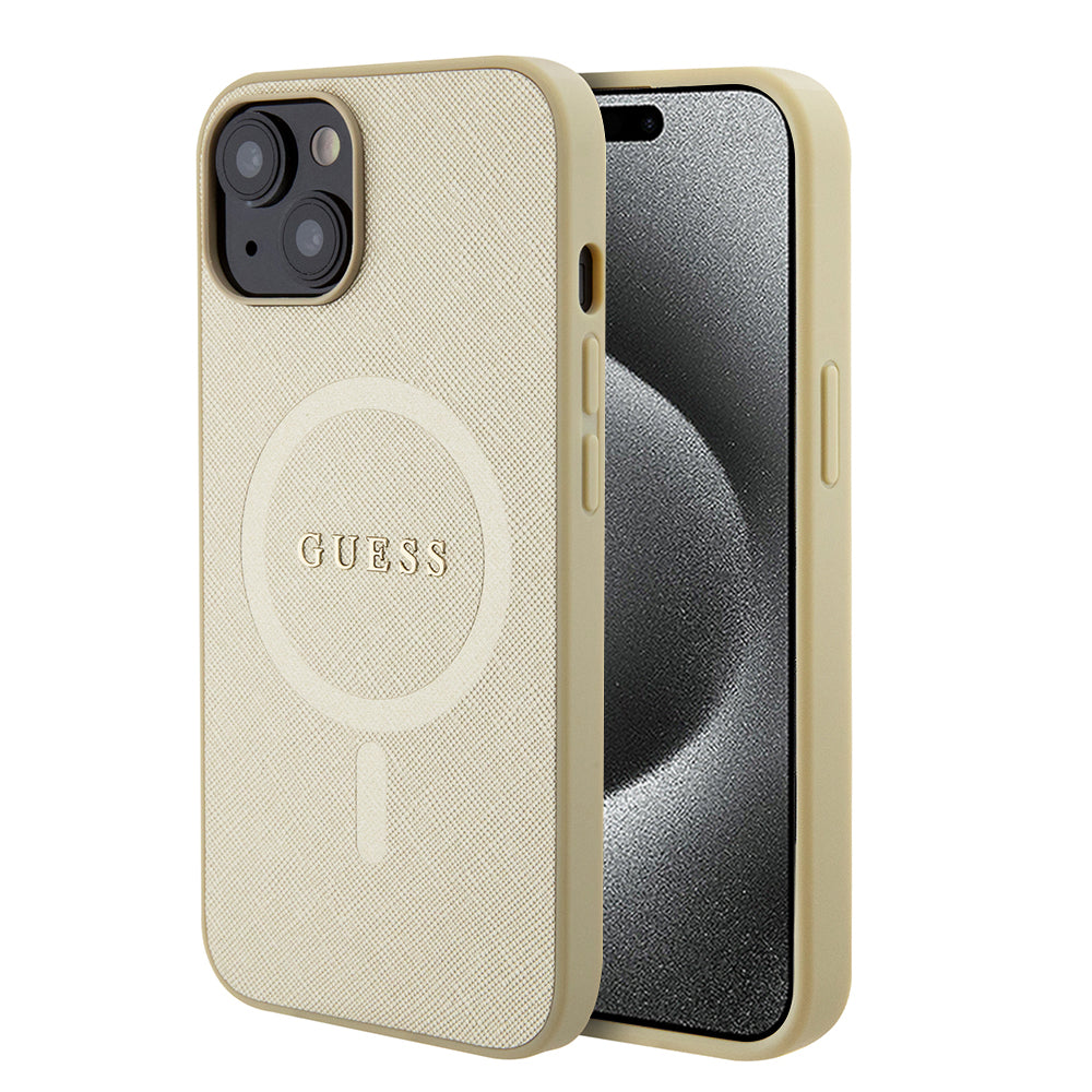 MagSafe Case for Apple iPhone 15 Plus, Guess, Saffiano, Gold