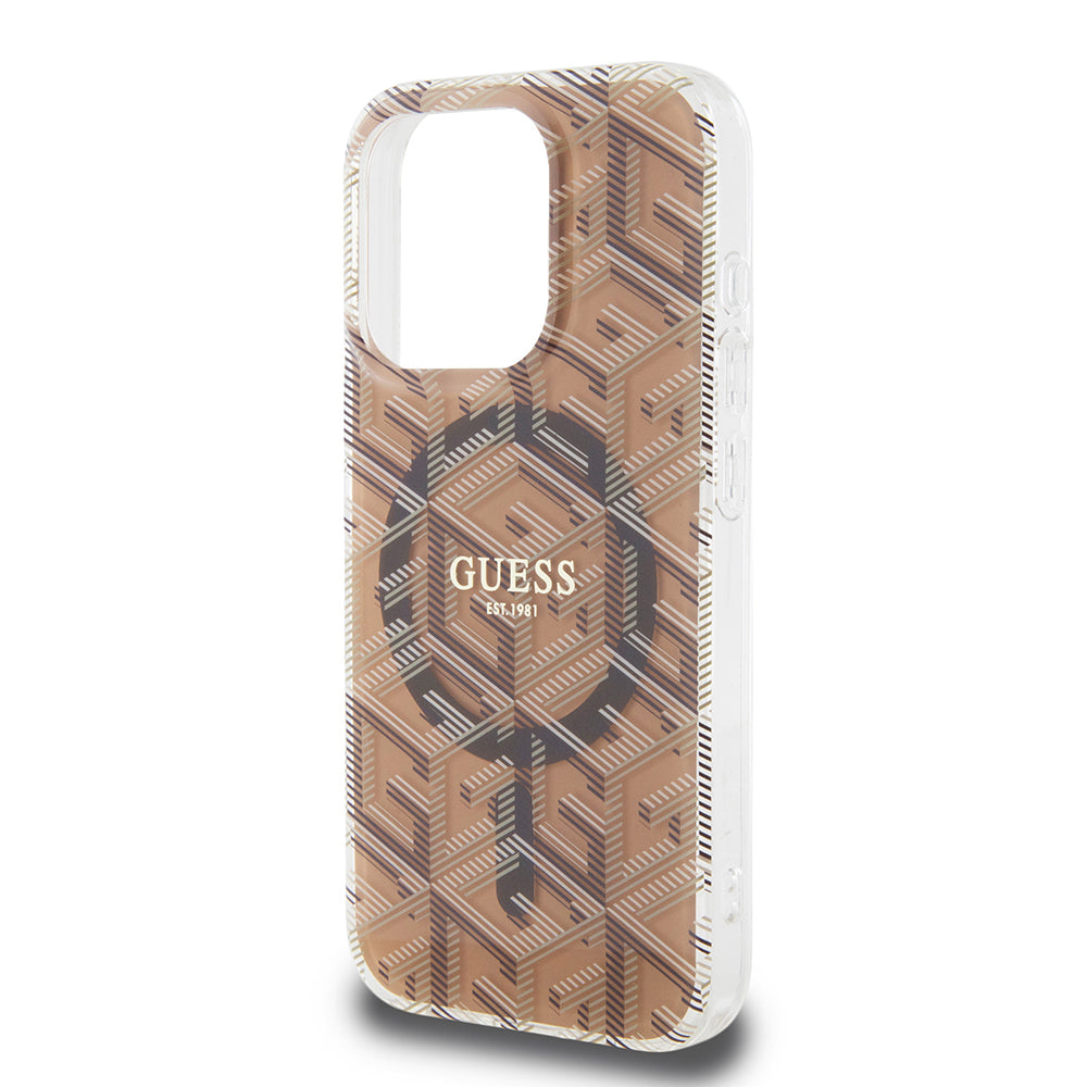 MagSafe Case for Apple iPhone 15 Pro, Guess, IML Gcube, Brown