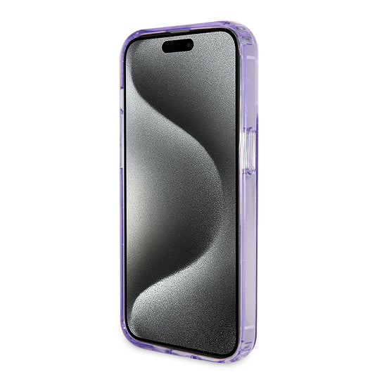 MagSafe Case for Apple iPhone 15 Pro, Guess, IML Ring Stand Glitter, Purple