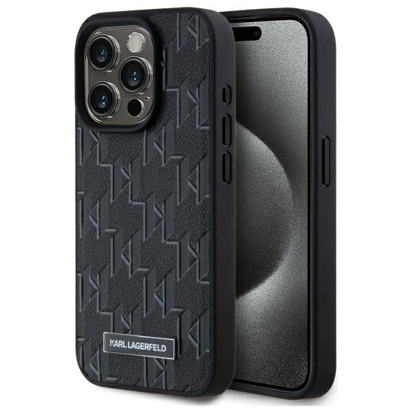 MagSafe Case for Apple iPhone 15 Pro, Karl Lagerfeld, Monogram Metal Logo, Black
