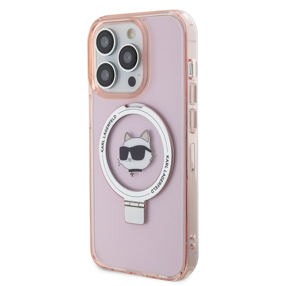 MagSafe Case for Apple iPhone 15 Pro, Karl Lagerfeld, Ring Stand Choupette's Head, Pink