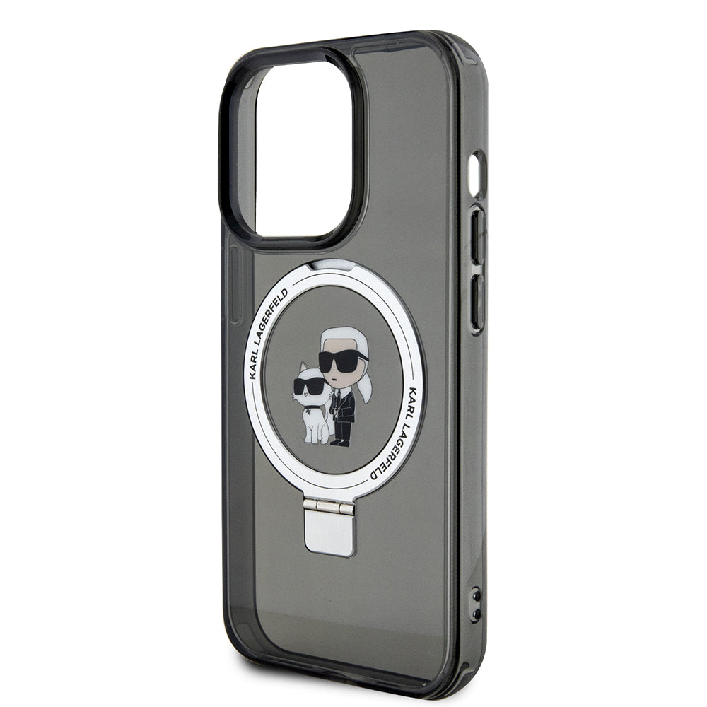 MagSafe Case for Apple iPhone 15 Pro, Karl Lagerfeld, Ring Stand Karl & Choupette, Black