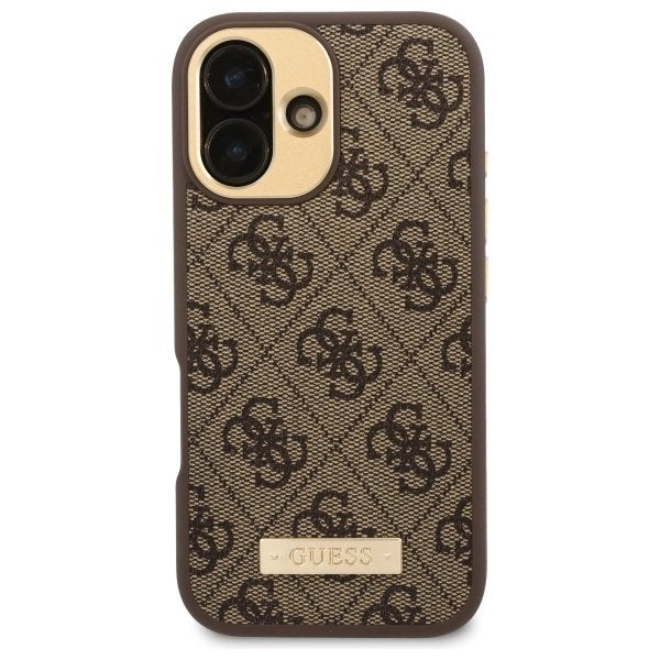 MagSafe Case for Apple iPhone 16, Guess, 4G Logo Plate, Brown