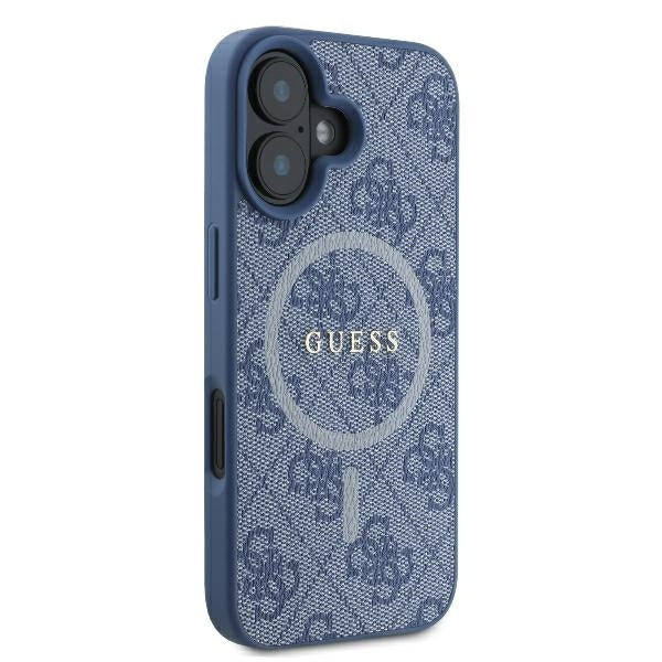 MagSafe Case for Apple iPhone 16, Guess, 4G Ring Classic Logo, Blue