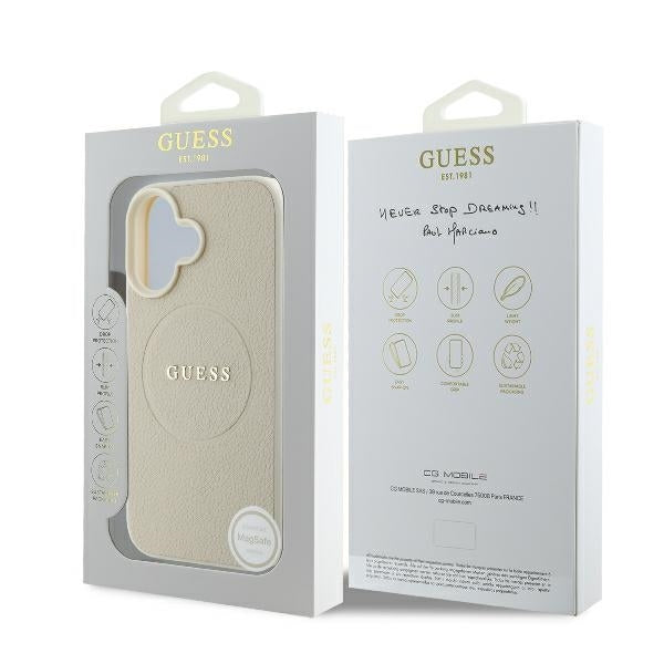 MagSafe Case for Apple iPhone 16, Guess, Grained Gold Ring, Beige