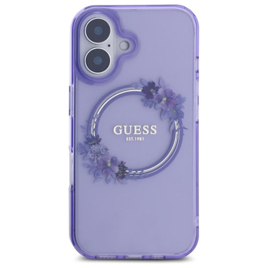 MagSafe Case for Apple iPhone 16, Guess, IML Flowers Wreath, Pink