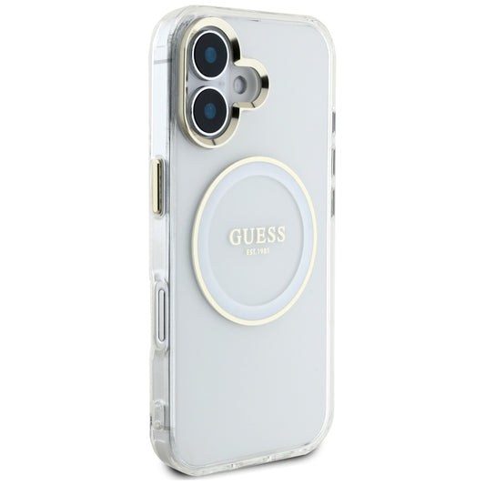 MagSafe Case for Apple iPhone 16, Guess, IML Metal Colored Circle, White
