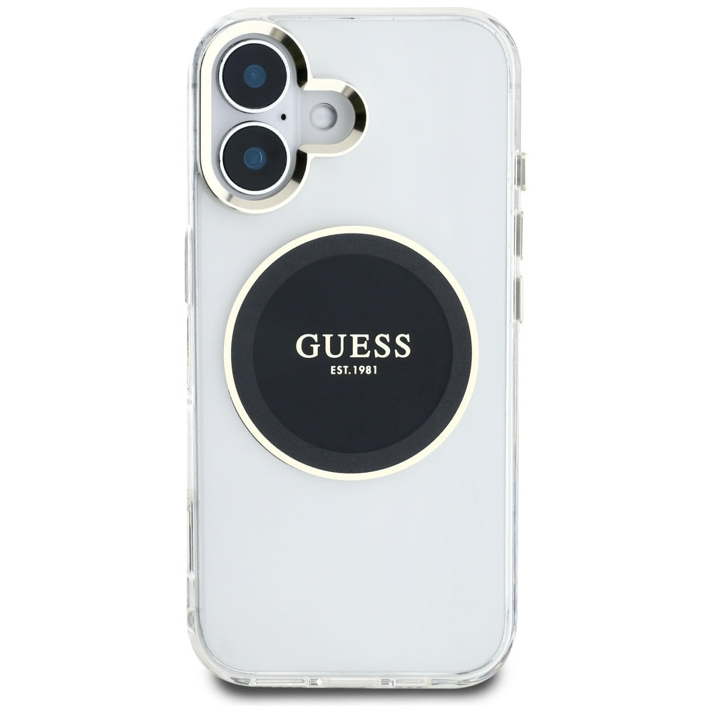 MagSafe Case for Apple iPhone 16, Guess, IML Metal Colored Circle, Black