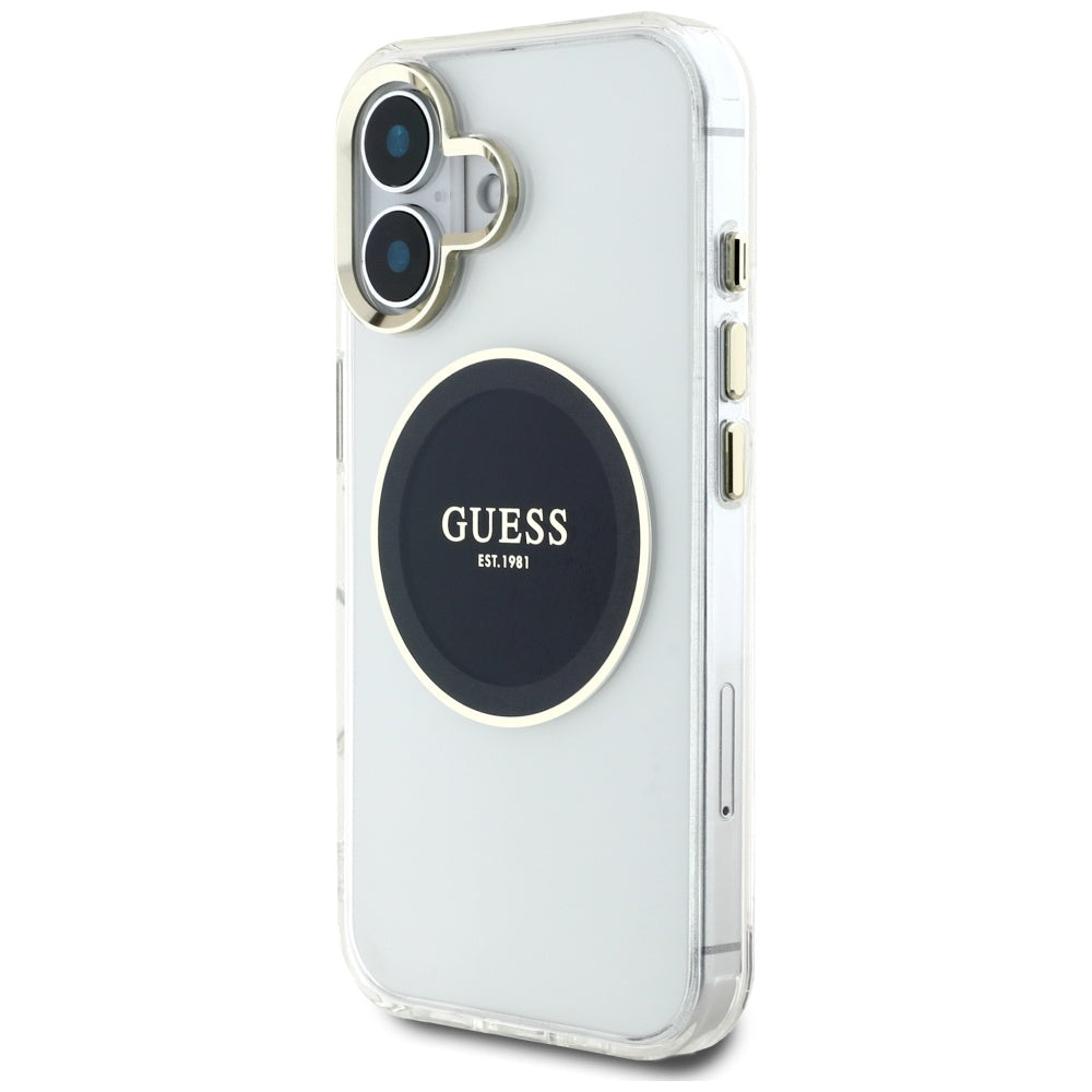 MagSafe Case for Apple iPhone 16, Guess, IML Metal Colored Circle, Black