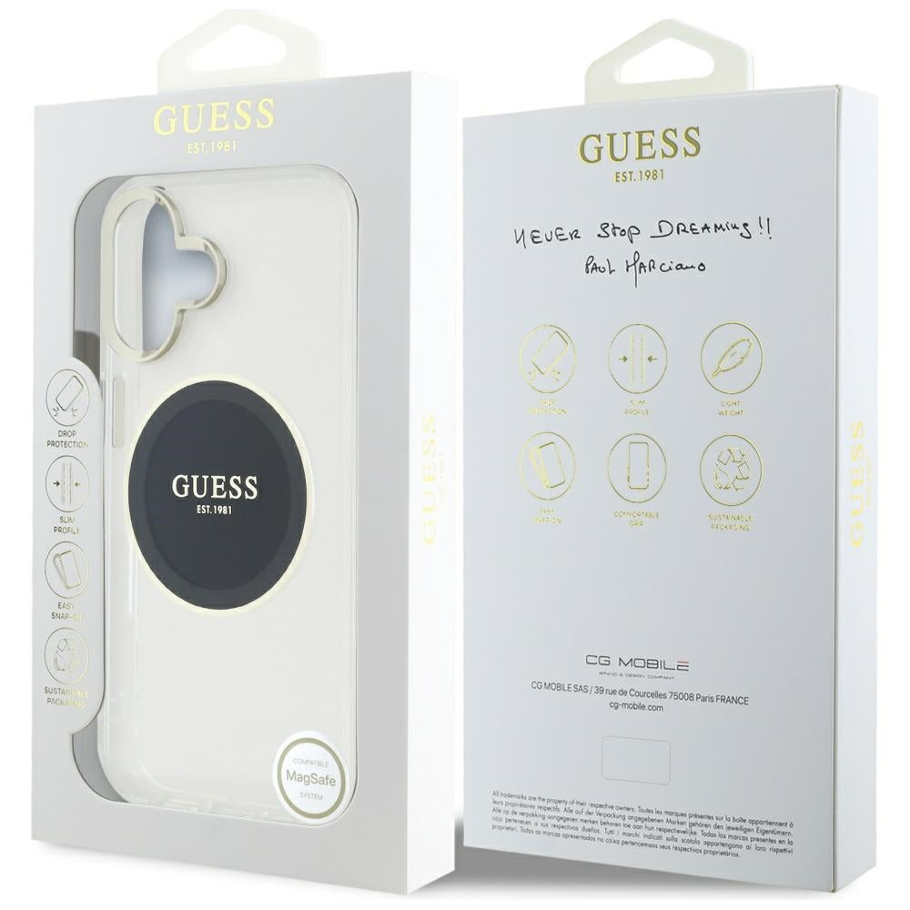 MagSafe Case for Apple iPhone 16, Guess, IML Metal Colored Circle, Black
