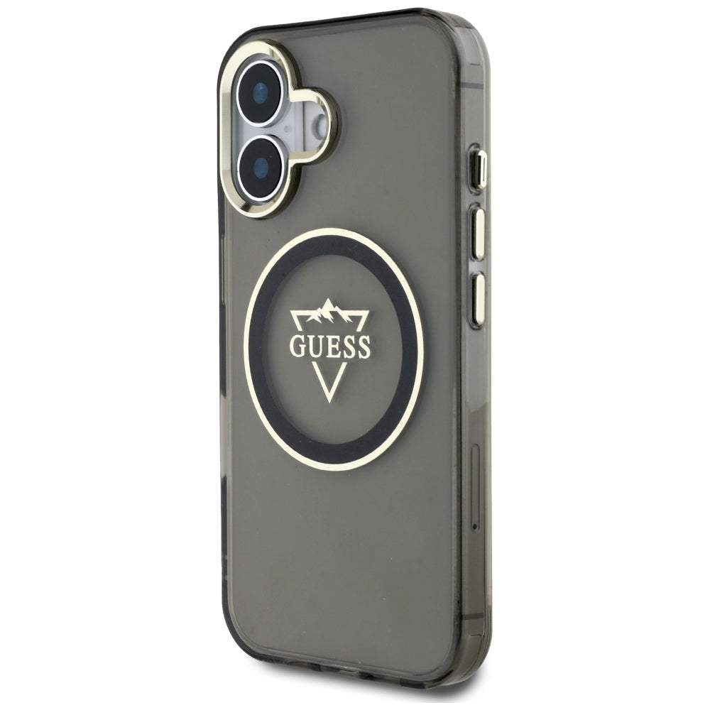 MagSafe Case for Apple iPhone 16, Guess, IML Metal Mountain Logo, Black