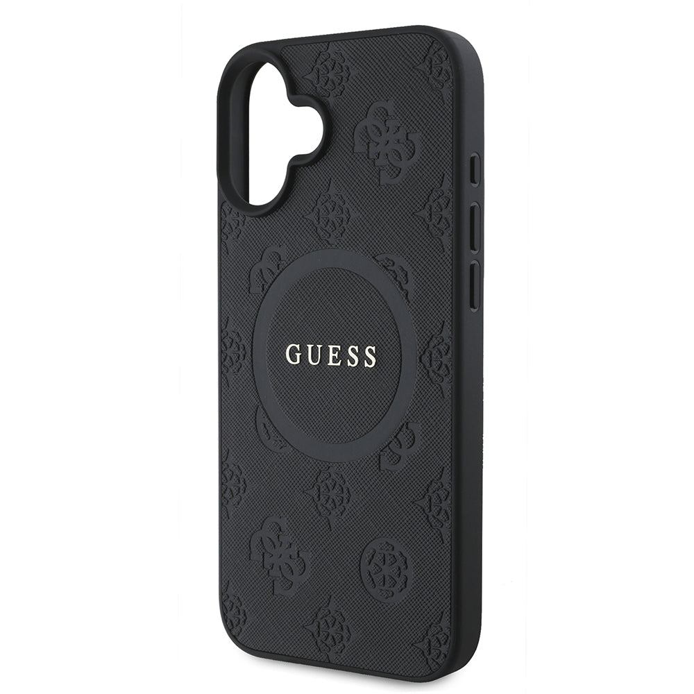 MagSafe Case for Apple iPhone 16, Guess, Saffiano Peony Classic Logo, Black