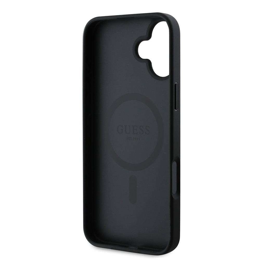 MagSafe Case for Apple iPhone 16, Guess, Saffiano Peony Classic Logo, Black