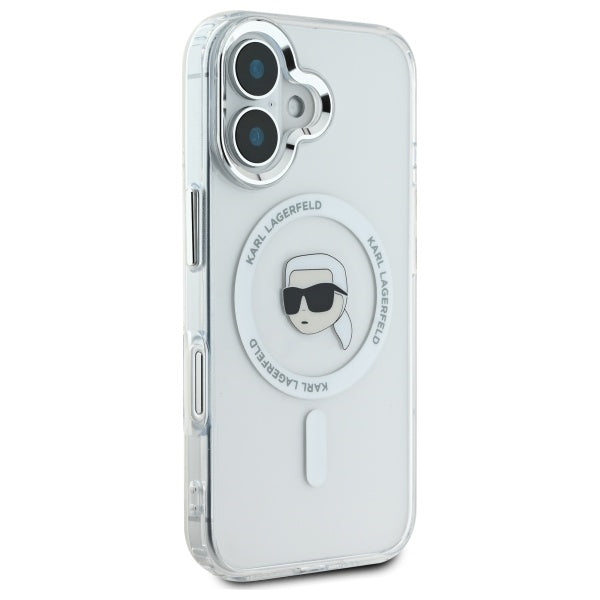 MagSafe Case for Apple iPhone 16, Karl Lagerfeld, IML Metal Karl's Head, White