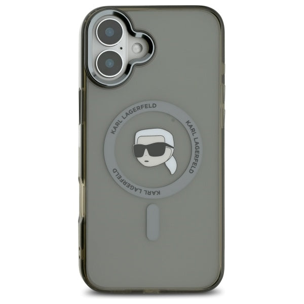 MagSafe Case for Apple iPhone 16, Karl Lagerfeld, IML Metal Karl's Head, Black