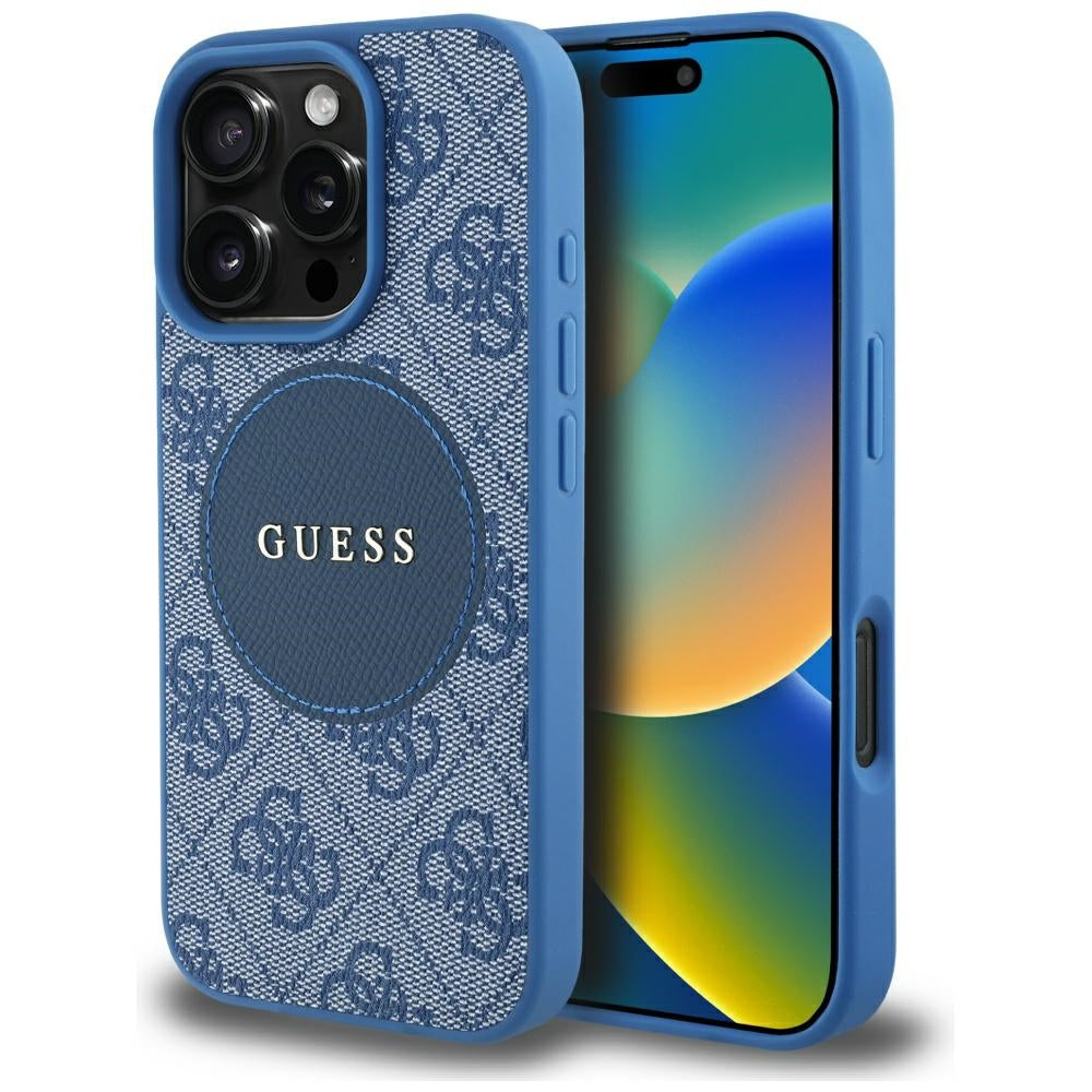 MagSafe Case for Apple iPhone 16 Pro, Guess, 4G Circle Classic Logo, Blue