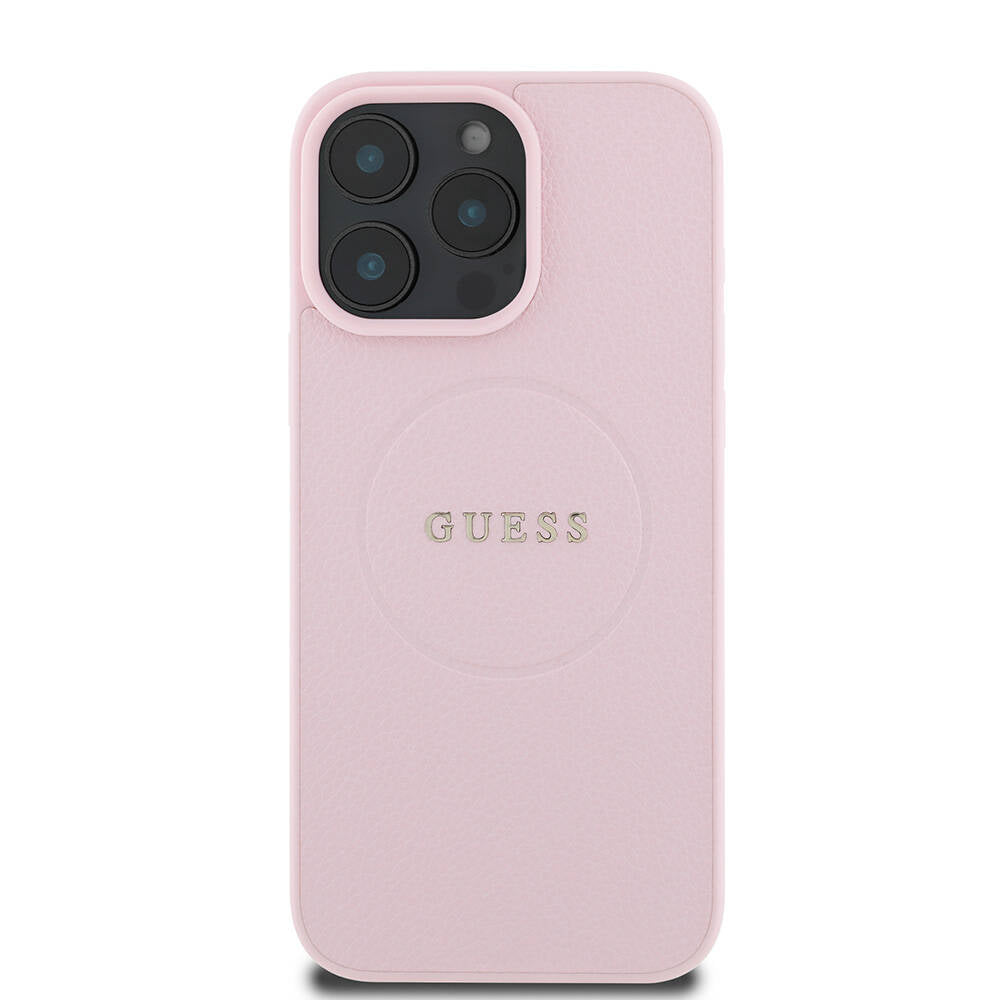 MagSafe Case for Apple iPhone 16 Pro, Guess, Grained Gold Ring, Pink
