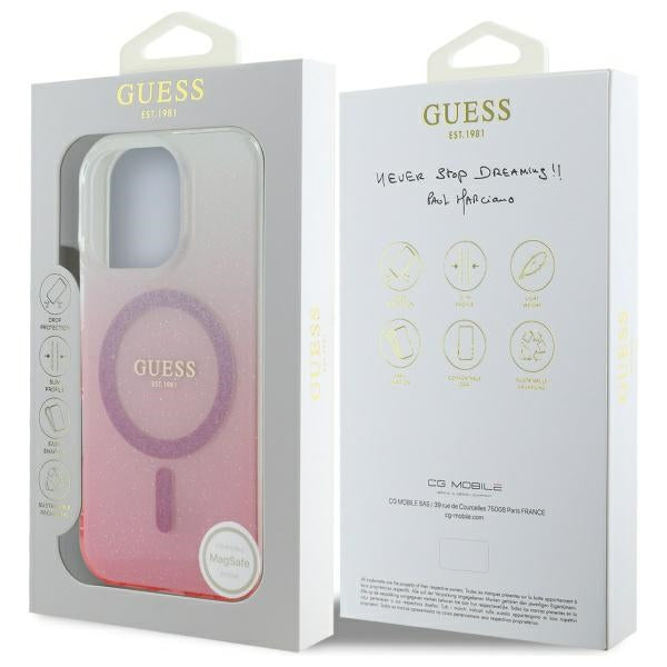 MagSafe Case for Apple iPhone 16 Pro, Guess, IML Glitter Gradient, Pink
