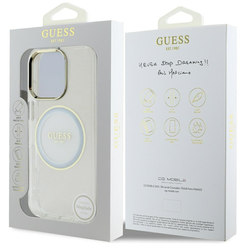 MagSafe Case for Apple iPhone 16 Pro, Guess, IML Metal Colored Circle, White