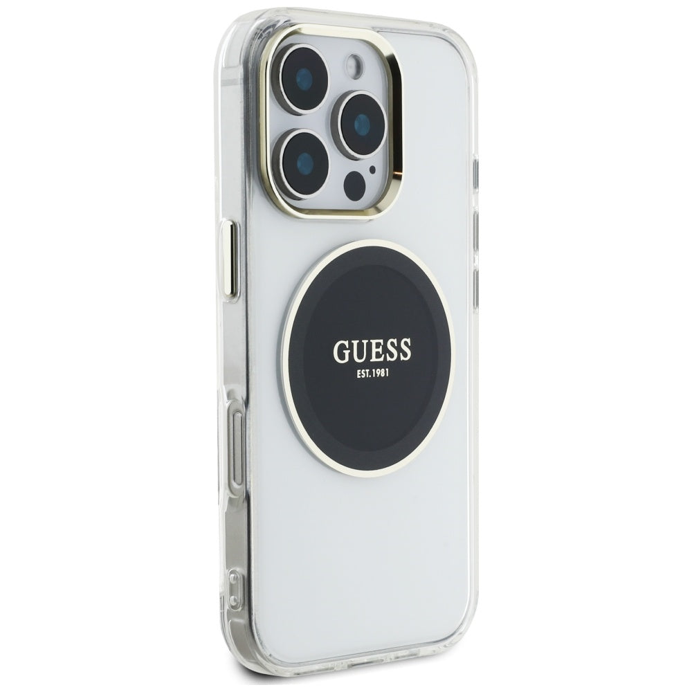MagSafe Case for Apple iPhone 16 Pro, Guess, IML Metal Colored Circle, Black