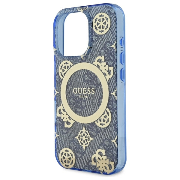 MagSafe Case for Apple iPhone 16 Pro, Guess, IML Peony On 4G Background, Blue