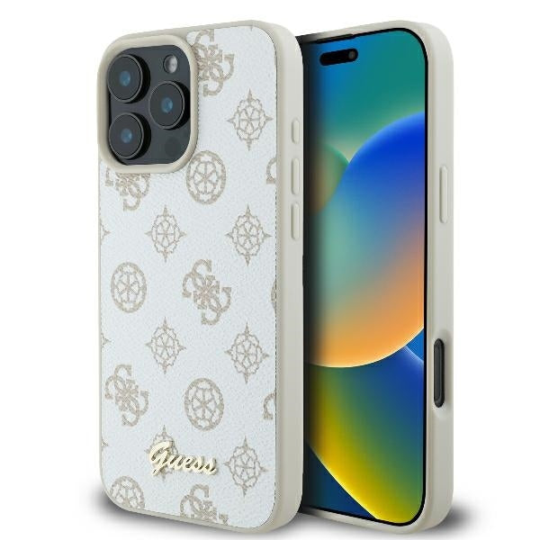 MagSafe Case for Apple iPhone 16 Pro, Guess, Peony Script, White