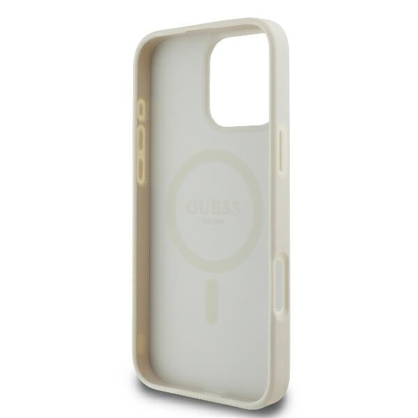 MagSafe Case for Apple iPhone 16 Pro, Guess, Peony Script, White