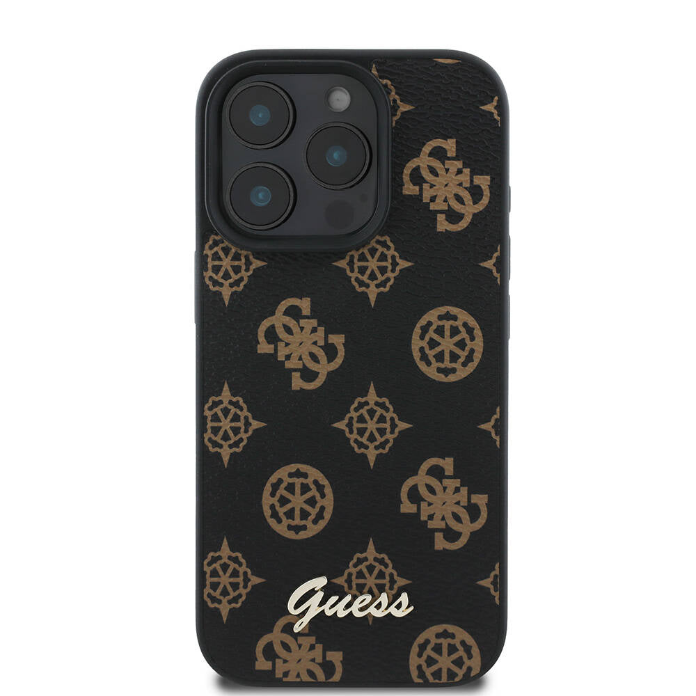 MagSafe Case for Apple iPhone 16 Pro, Guess, Peony Script, Black