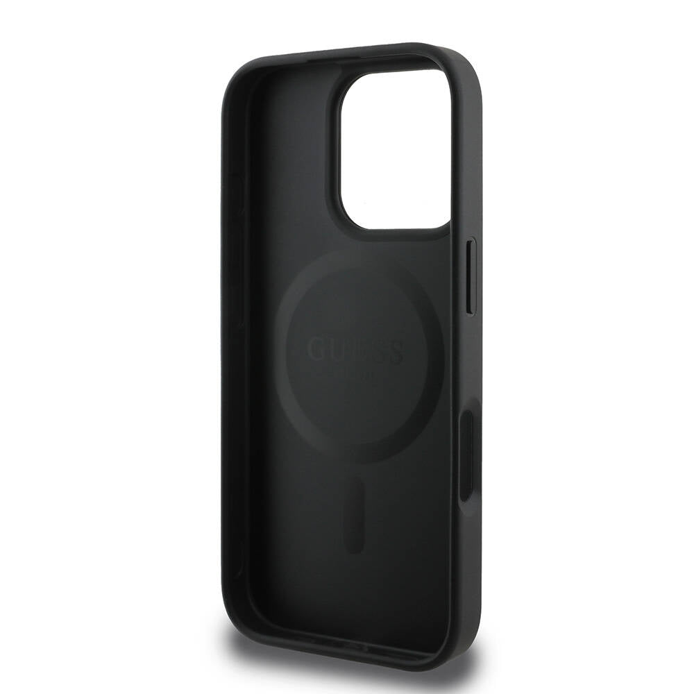 MagSafe Case for Apple iPhone 16 Pro, Guess, Peony Script, Black