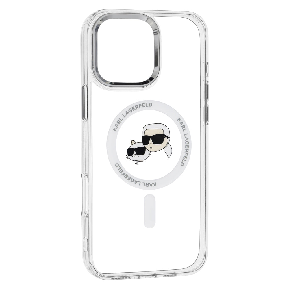 MagSafe Case for Apple iPhone 16 Pro, Karl Lagerfeld, IML Metal Karl & Choupette's Heads, White
