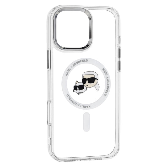 MagSafe Case for Apple iPhone 16 Pro, Karl Lagerfeld, IML Metal Karl & Choupette's Heads, White
