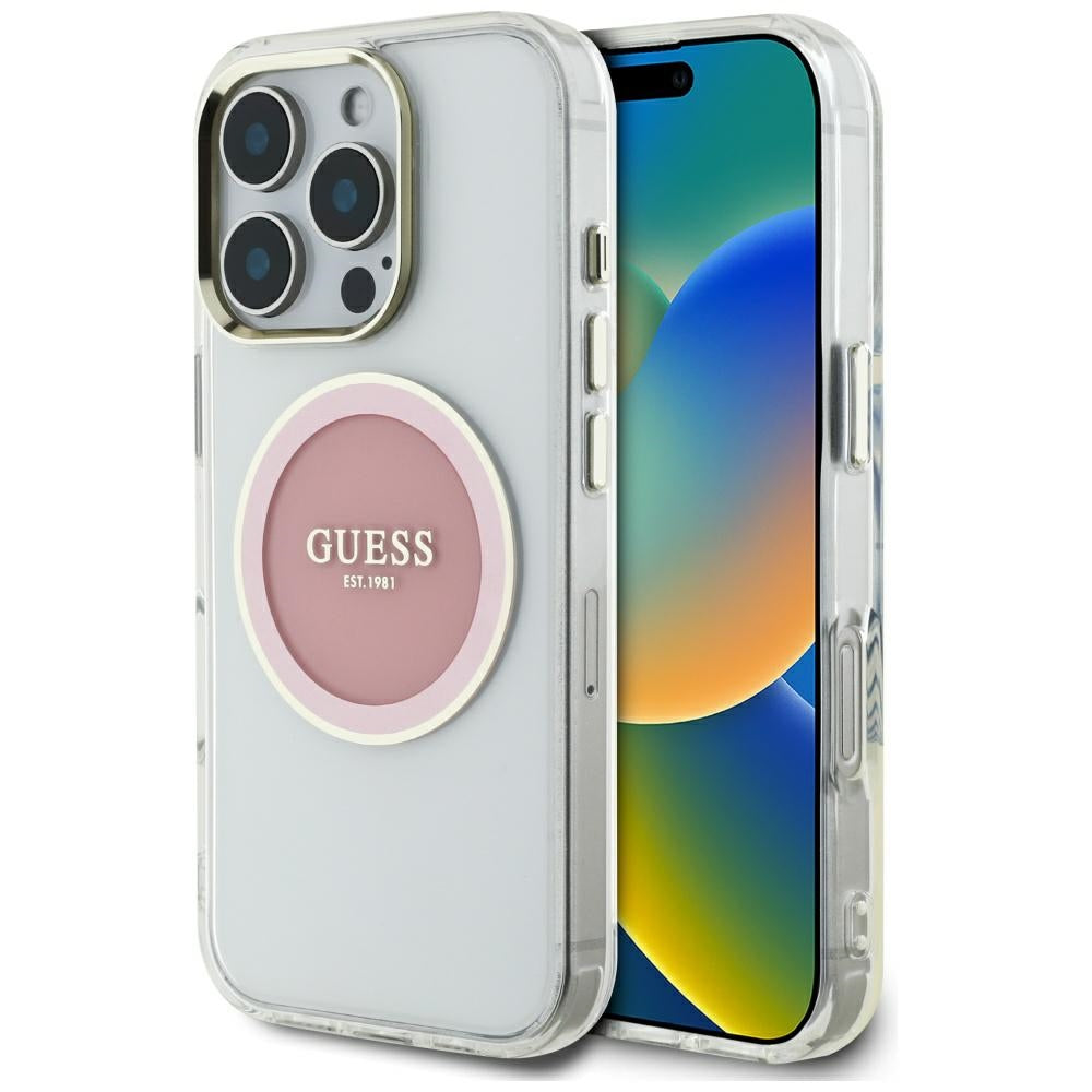 MagSafe Case for Apple iPhone 16 Pro Max, Guess, IML Metal Colored Circle, Pink
