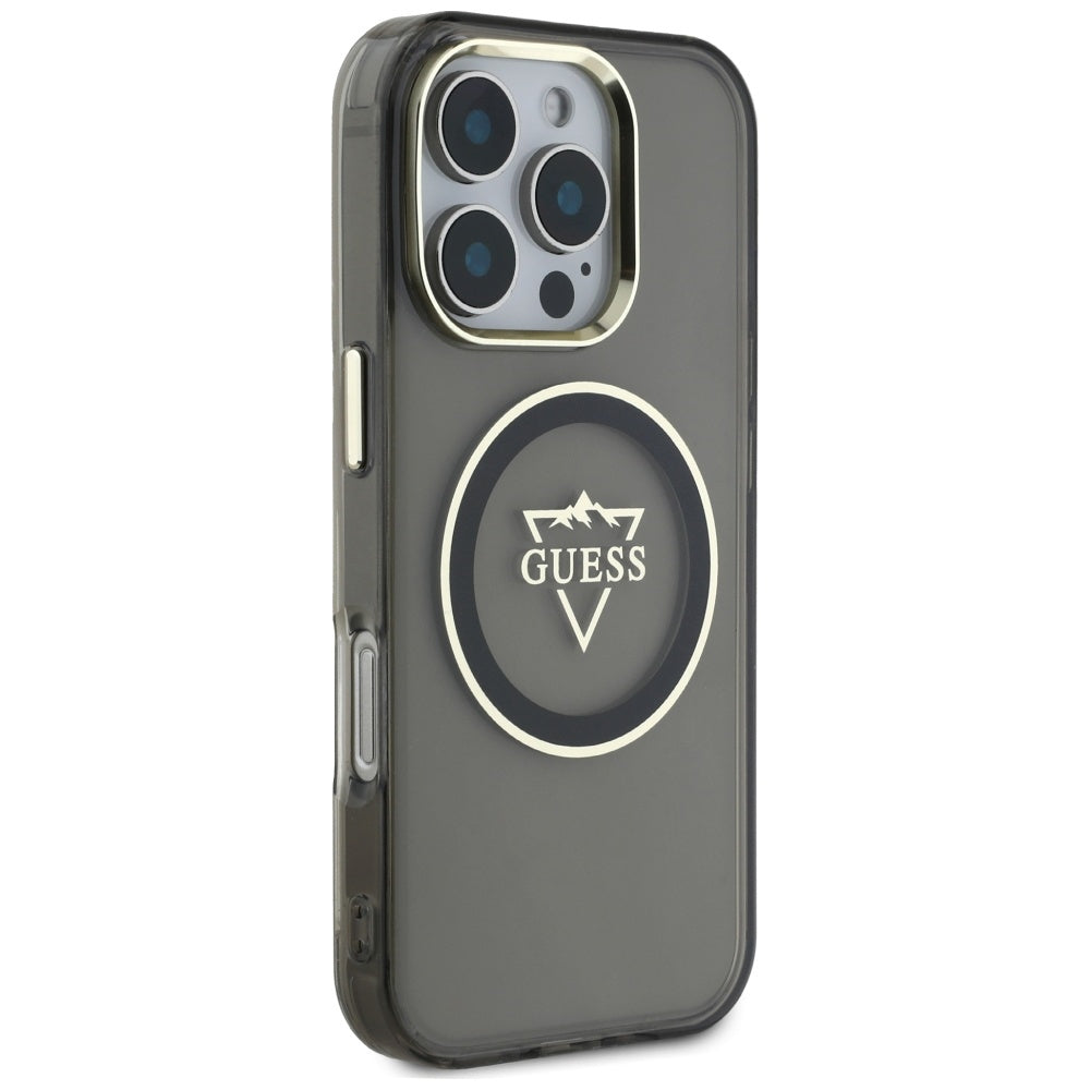 MagSafe Case for Apple iPhone 16 Pro Max, Guess, IML Metal Mountain Logo, Black