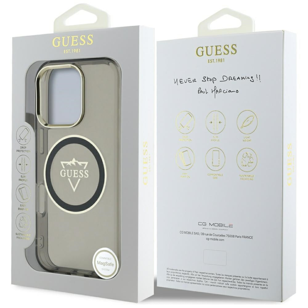MagSafe Case for Apple iPhone 16 Pro Max, Guess, IML Metal Mountain Logo, Black