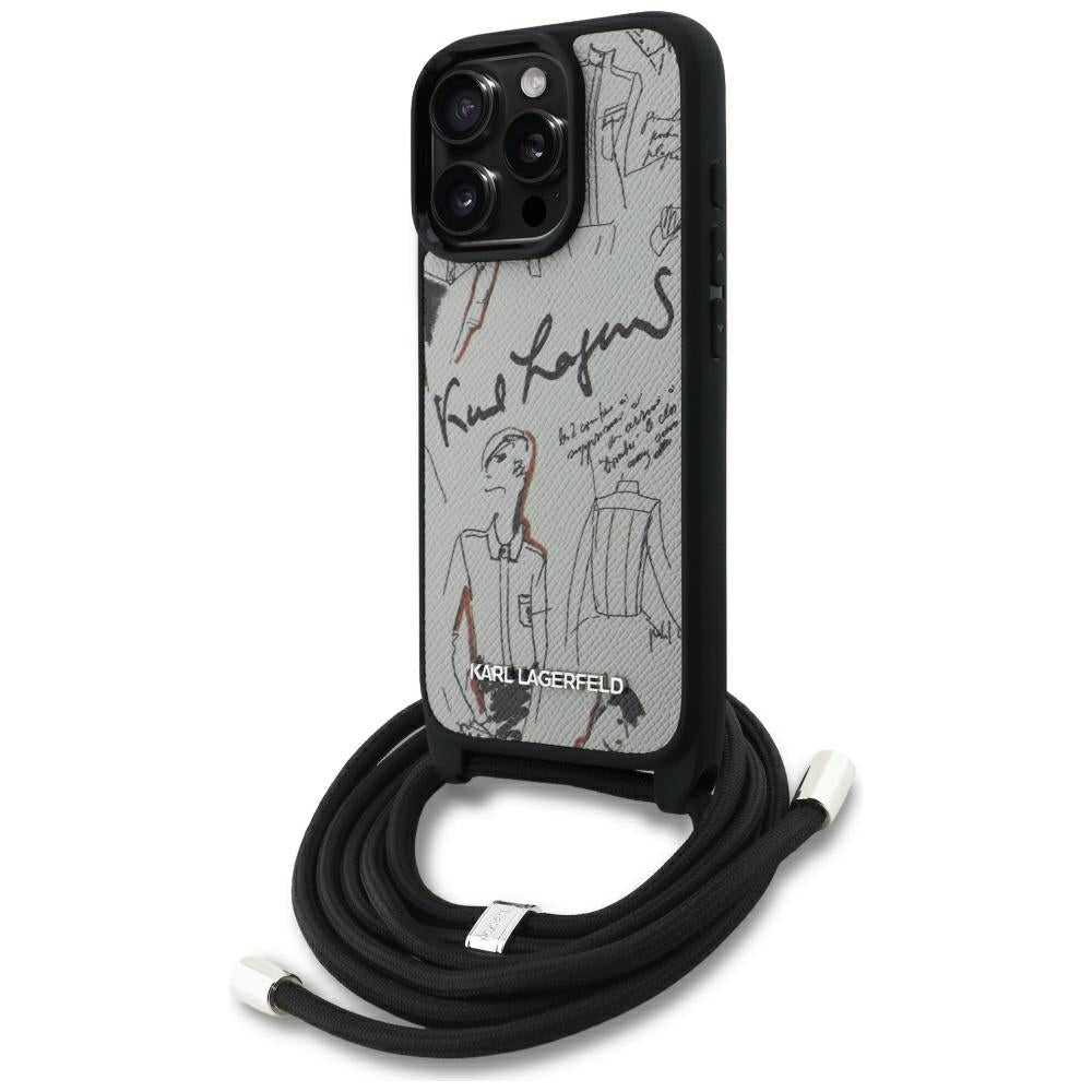 MagSafe Case for Apple iPhone 16 Pro Max, Karl Lagerfeld, Saffiano Crossbody, Grey