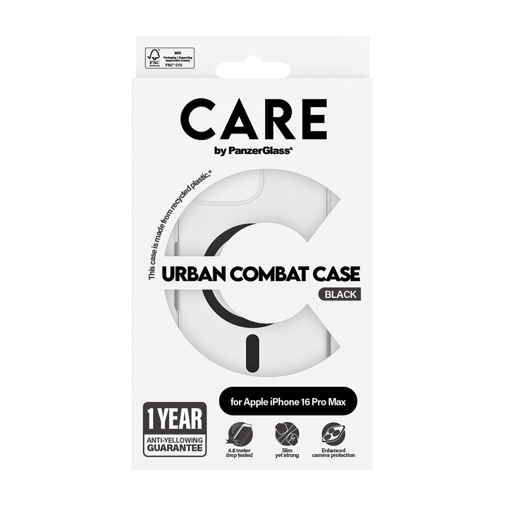 MagSafe Case for Apple iPhone 16 Pro Max, PanzerGlass, Urban Combat Care, Black Transparent