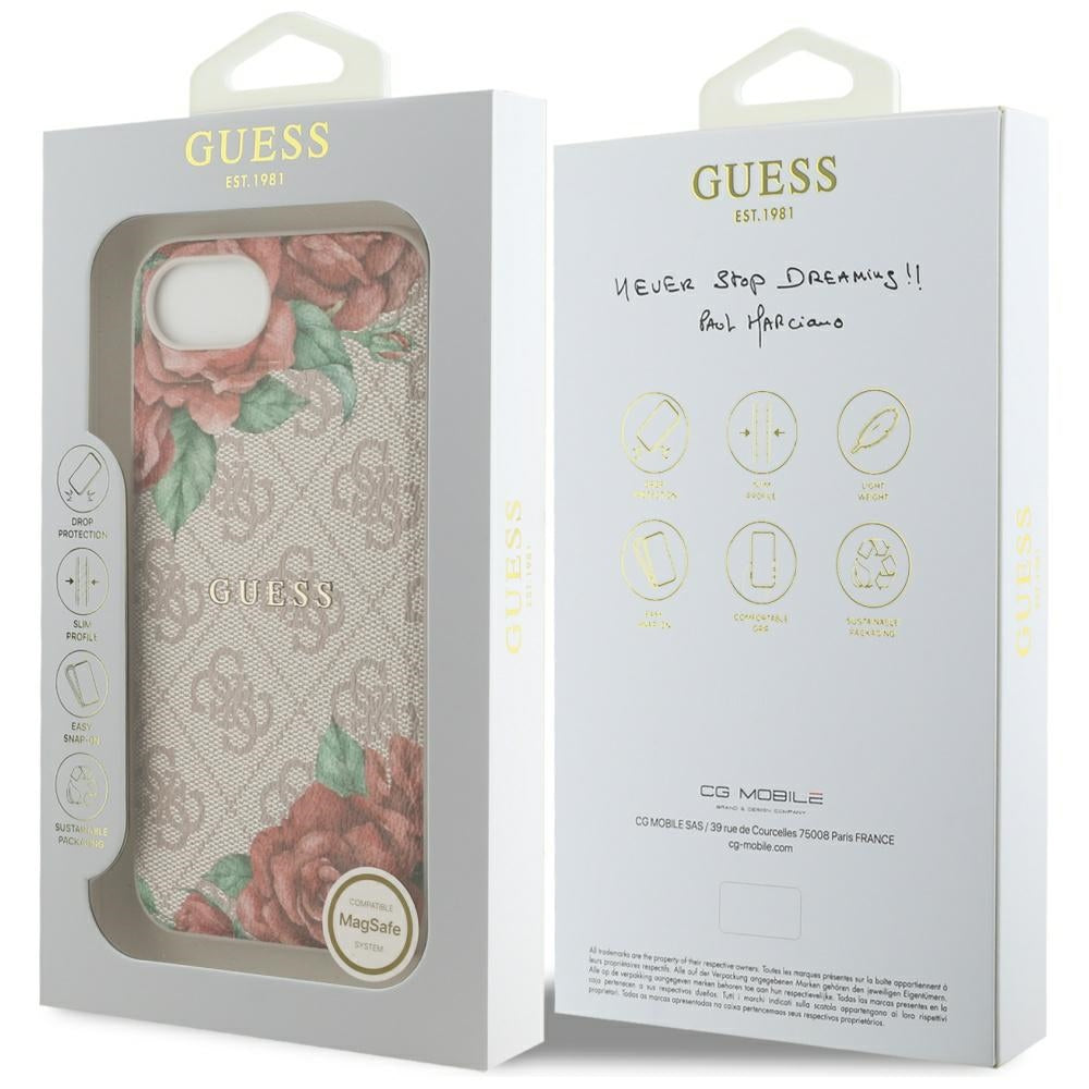 MagSafe Case for Apple iPhone 17e / 16e, Guess, 4G Flowers Print, Pink