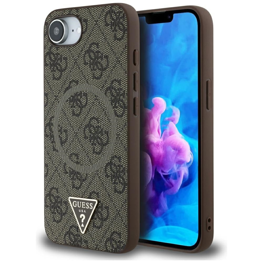 MagSafe Case for Apple iPhone 17e / 16e, Guess, 4G Ring Triangle Logo, Brown