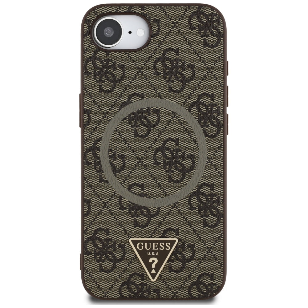 MagSafe Case for Apple iPhone 17e / 16e, Guess, 4G Ring Triangle Logo, Brown