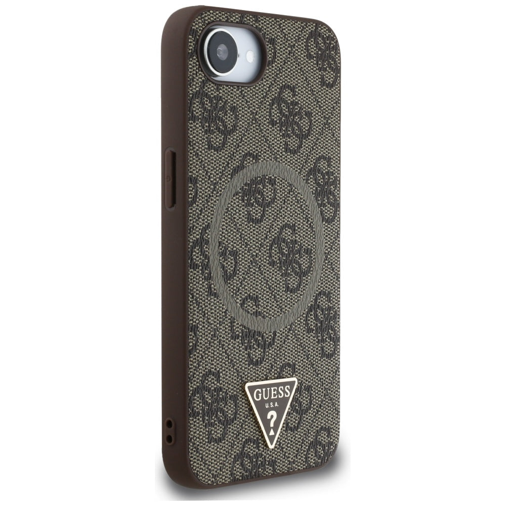 MagSafe Case for Apple iPhone 17e / 16e, Guess, 4G Ring Triangle Logo, Brown