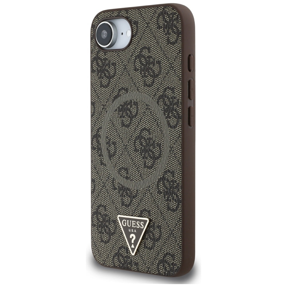 MagSafe Case for Apple iPhone 17e / 16e, Guess, 4G Ring Triangle Logo, Brown