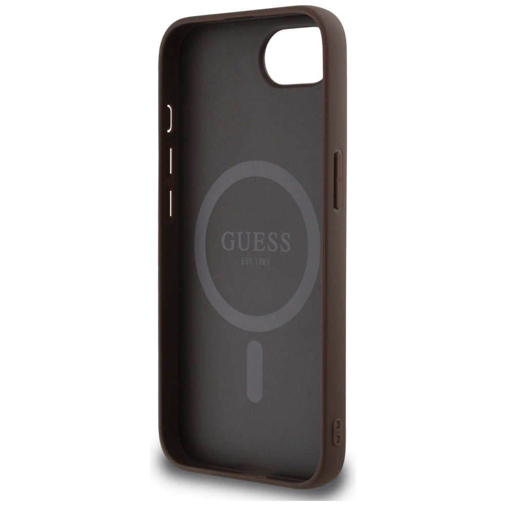 MagSafe Case for Apple iPhone 17e / 16e, Guess, 4G Ring Triangle Logo, Brown