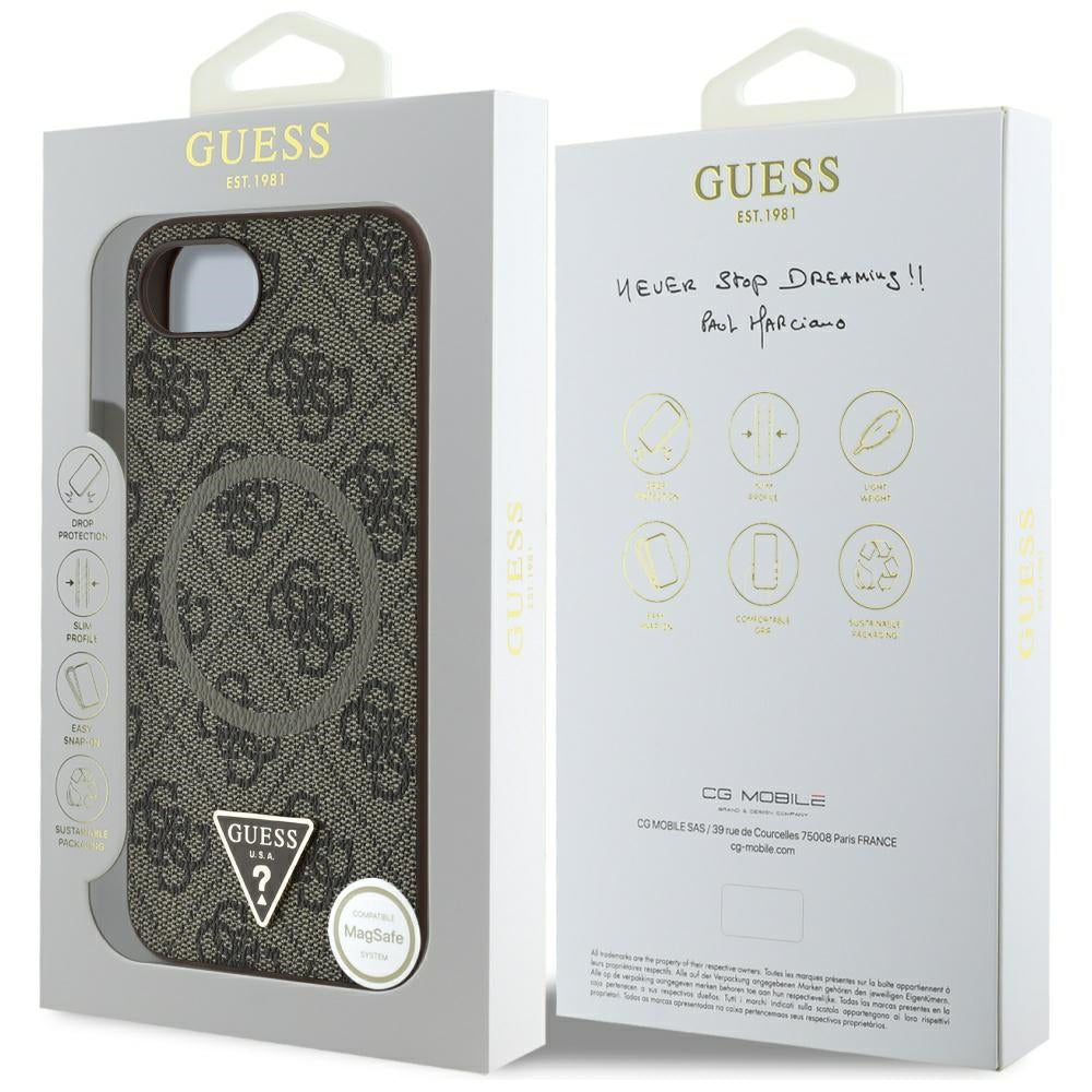 MagSafe Case for Apple iPhone 17e / 16e, Guess, 4G Ring Triangle Logo, Brown