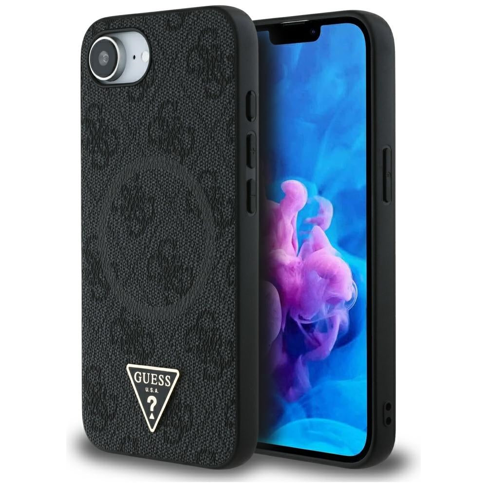 MagSafe Case for Apple iPhone 17e / 16e, Guess, 4G Ring Triangle Logo, Black
