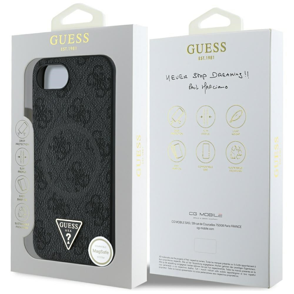 MagSafe Case for Apple iPhone 17e / 16e, Guess, 4G Ring Triangle Logo, Black