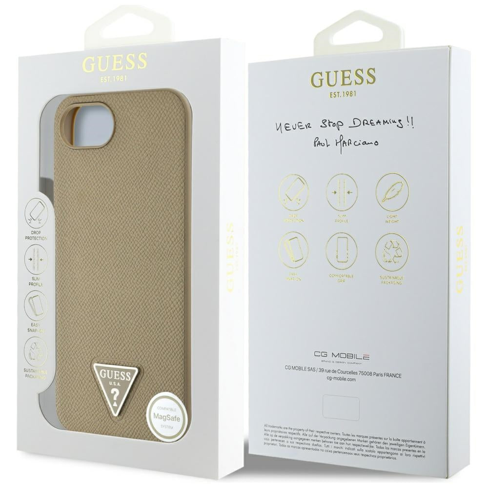 MagSafe Case for Apple iPhone 17e / 16e, Guess, Grained Triangle Logo, Brown