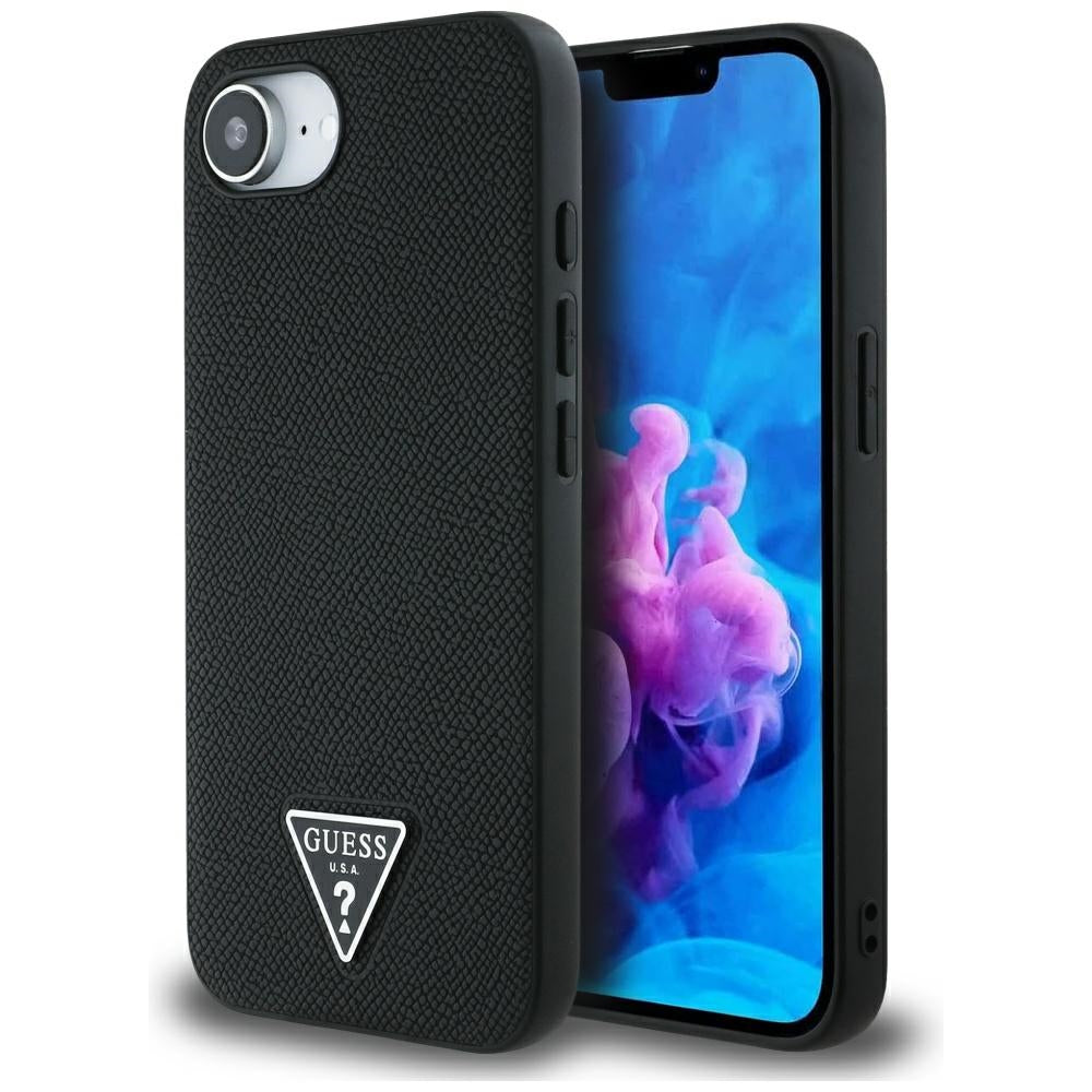 MagSafe Case for Apple iPhone 17e / 16e, Guess, Grained Triangle Logo, Black