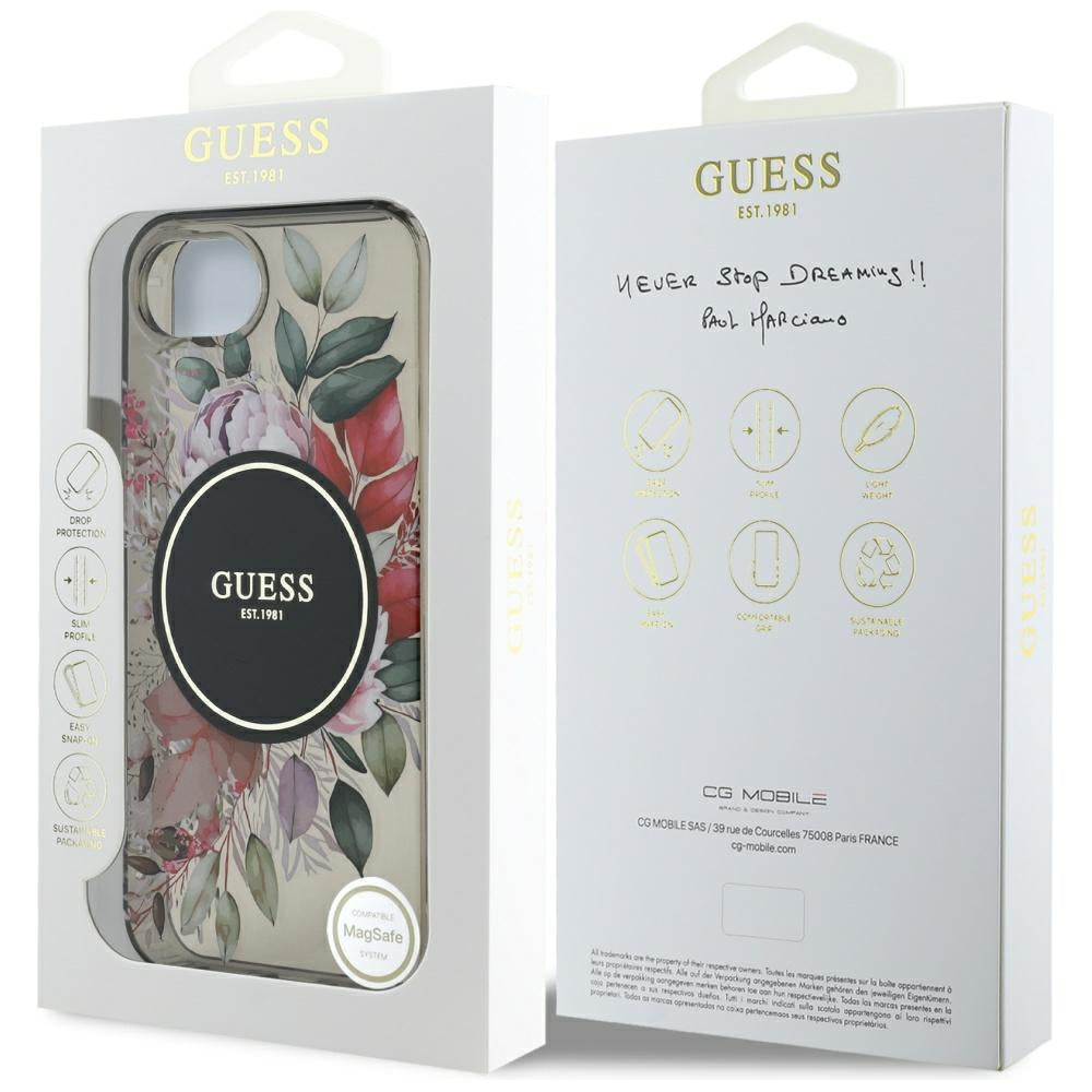 MagSafe Case for Apple iPhone 17e / 16e, Guess, IML Flowers, Black